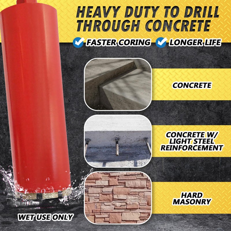 EDiamondTools 4" Wet Drill Core Bits for Concrete and Hard Masonry, 10mm Segment Height, 14" Drilling Depth, 1-1/4"-7 Arbor, Wet Only - Image 3